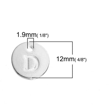 1pc, 12mm, Alphabet / Letter Pendant / Charm in Silver